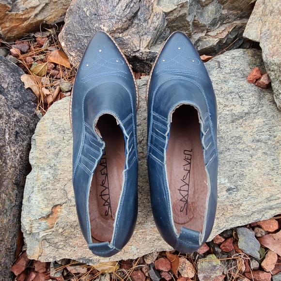 Sixty Seven Anthro Rio Grande Blue Leather Ankle Booties 39 8.5 9 Western Boots - Picture 5 of 15